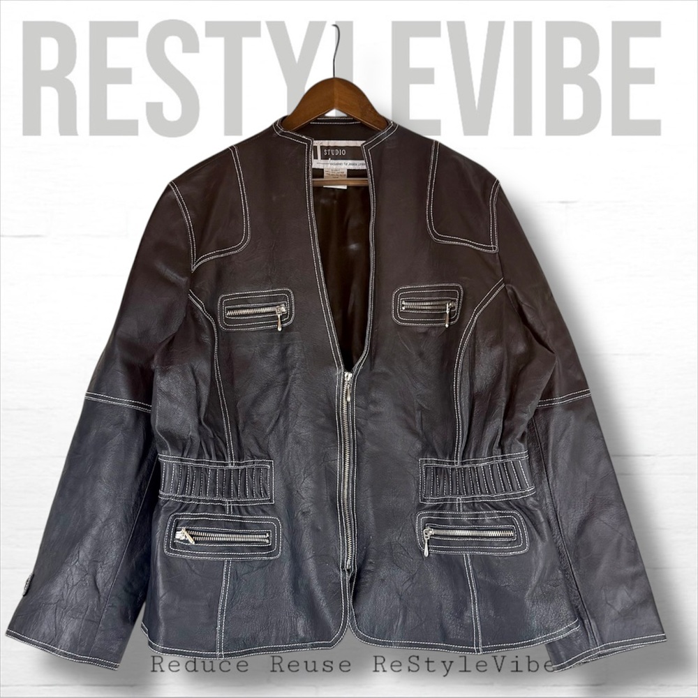 JL STUDIO JESSICA LONDON Women’s Size 20W Jacket Coat Genuine Leather Moto Lined
